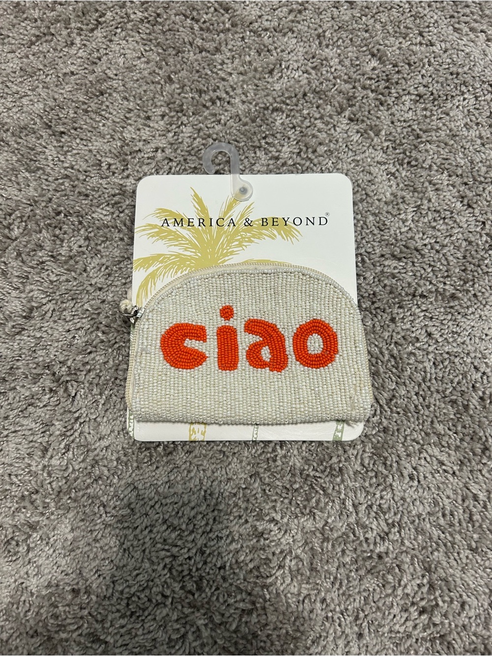 America & Beyond Beaded 'ciao' Coin Pouch - Cream with Orange Beads